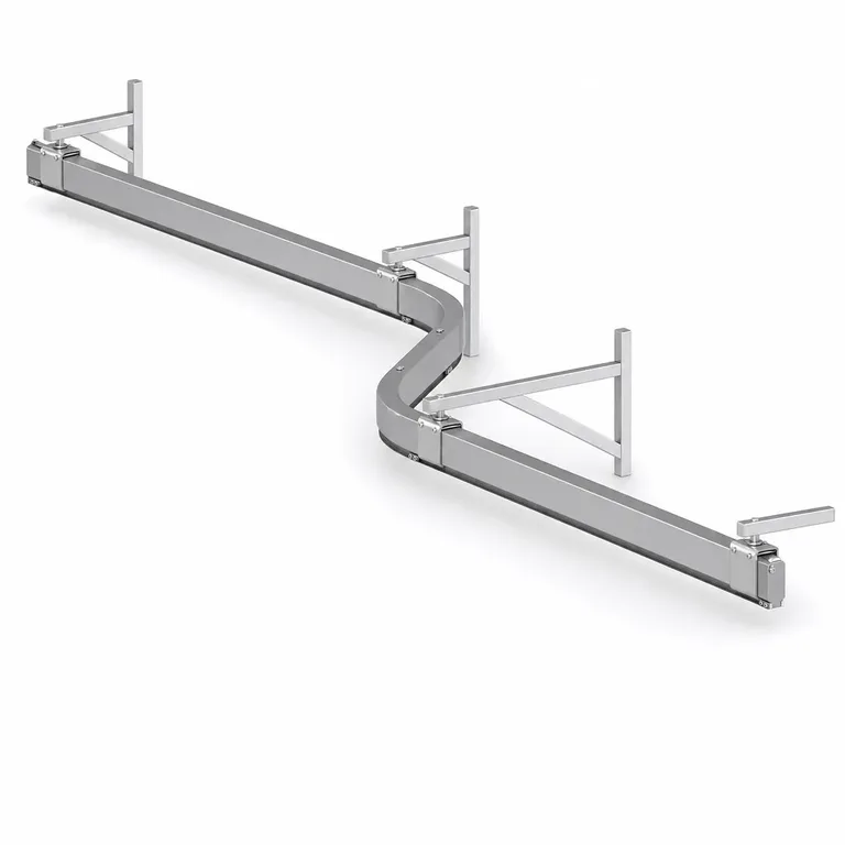 ezzLINKrail: nested rail and crane system under the hall ceiling.